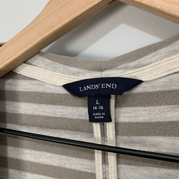 Lands End White and Tan Open Cotton Blend Cardigan - Picture 3 of 7